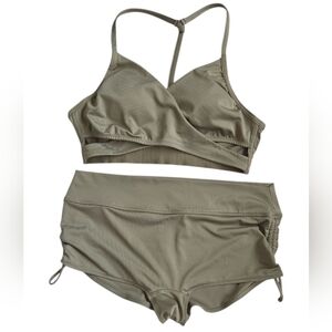 Olive Green PINK Sports Bra and Shorts Set
